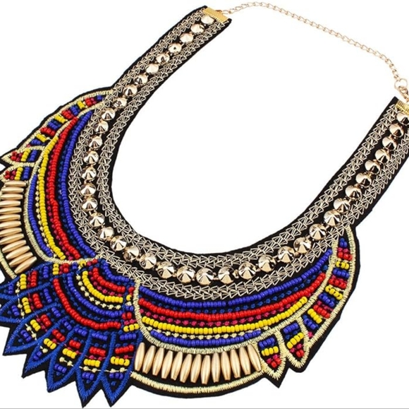 Exotic Blue/Red/Gold Boho Necklace - Picture 3 of 4